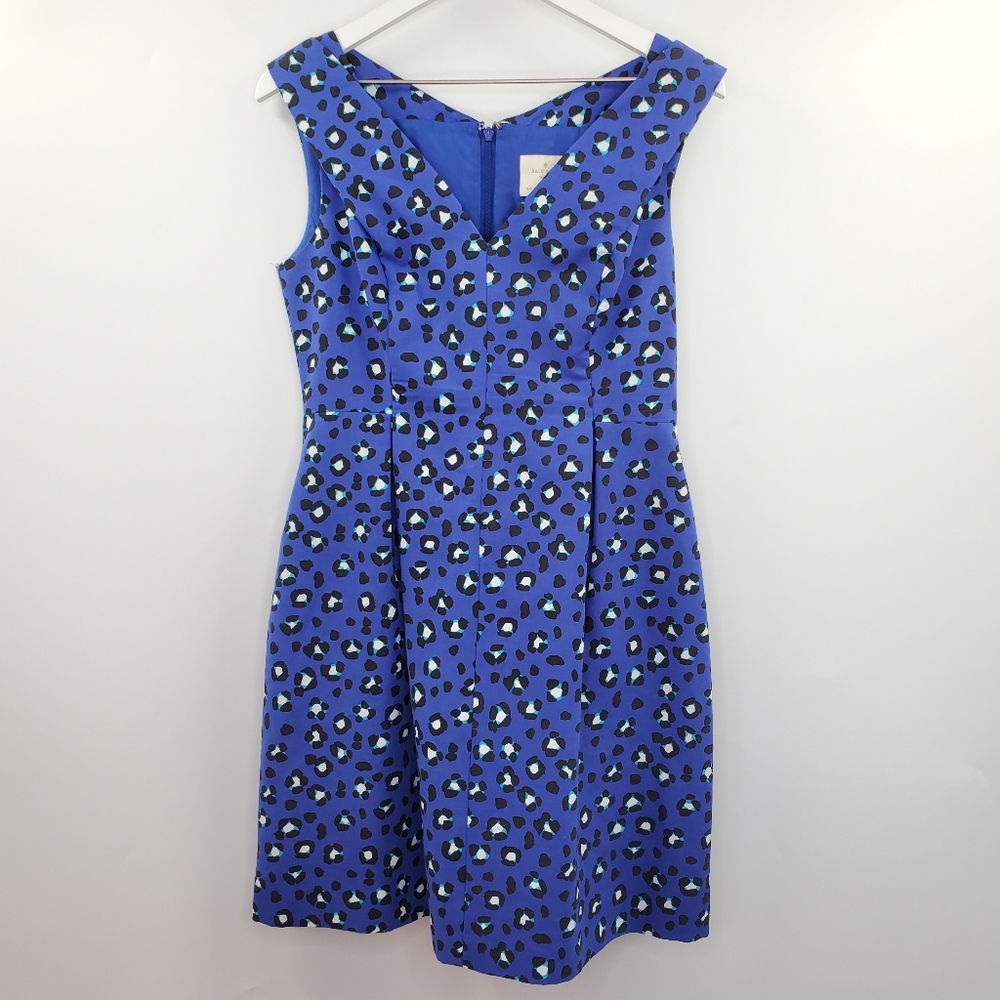 Kate Spade NY Dawson Cyber Cheetah Dress Blue V-Neck Printed